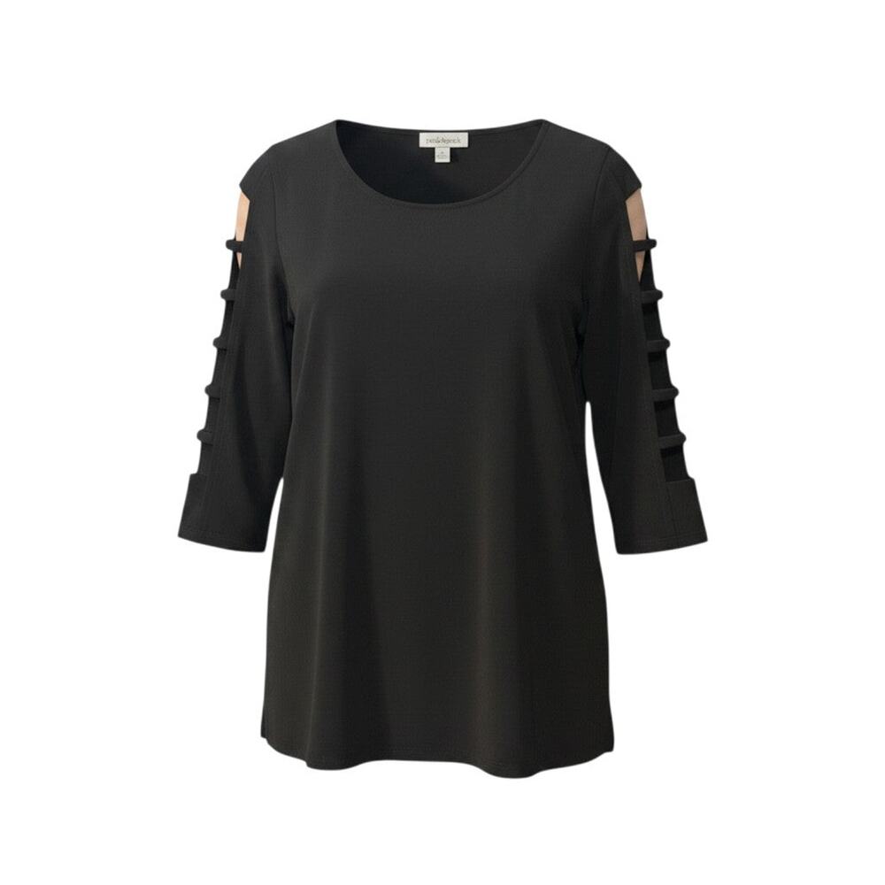 Peck & Peck Women's Black Three-Quarter Sleeve Cutout Detail Tunic Top